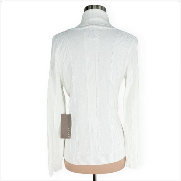 Kenar White Cableknit Zip Front Silver Metal Clasp Cardigan Sweater NWT NEW S - Picture 2 of 3